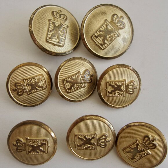 Vintage Waterbury Gold Metal 8 Blazer Buttons Heraldic Shield Walking Lion Crown - Picture 1 of 7